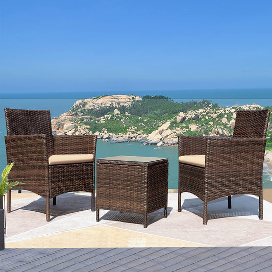 3 Pieces Patio Furniture Sets Outdoor PE Rattan Wicker Chairs with