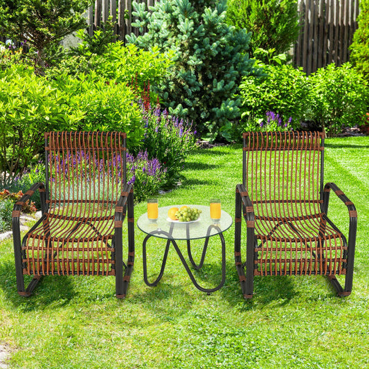 3 Pieces Patio Rattan Furniture Set with 2 Single Wicker Chairs and